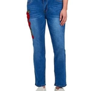 STYLE NY Rose Applique Straight Leg Jeans